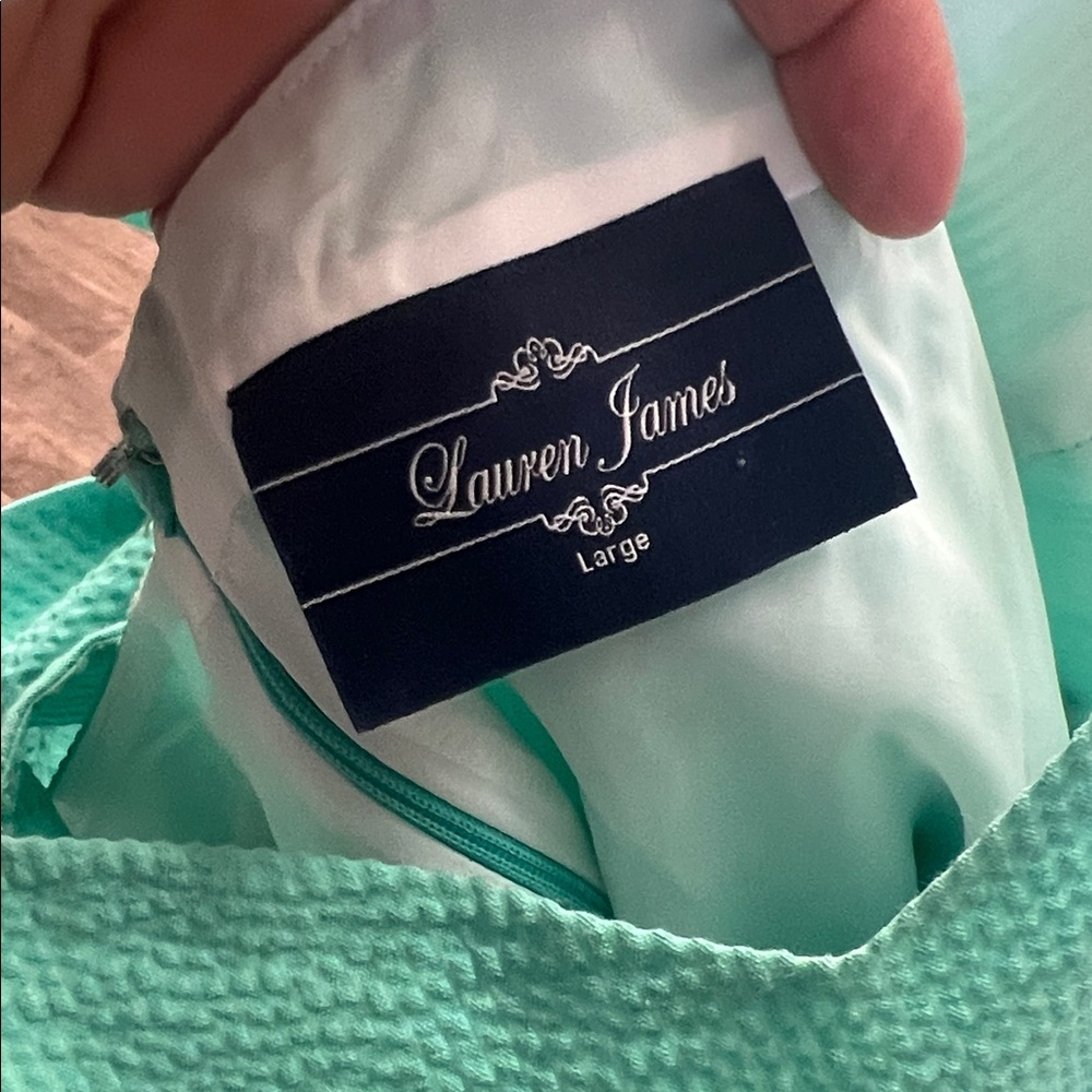 Elegant Lauren James LivingstonMint seersucker Green Sleeveless Dress Large - Picture 4 of 4